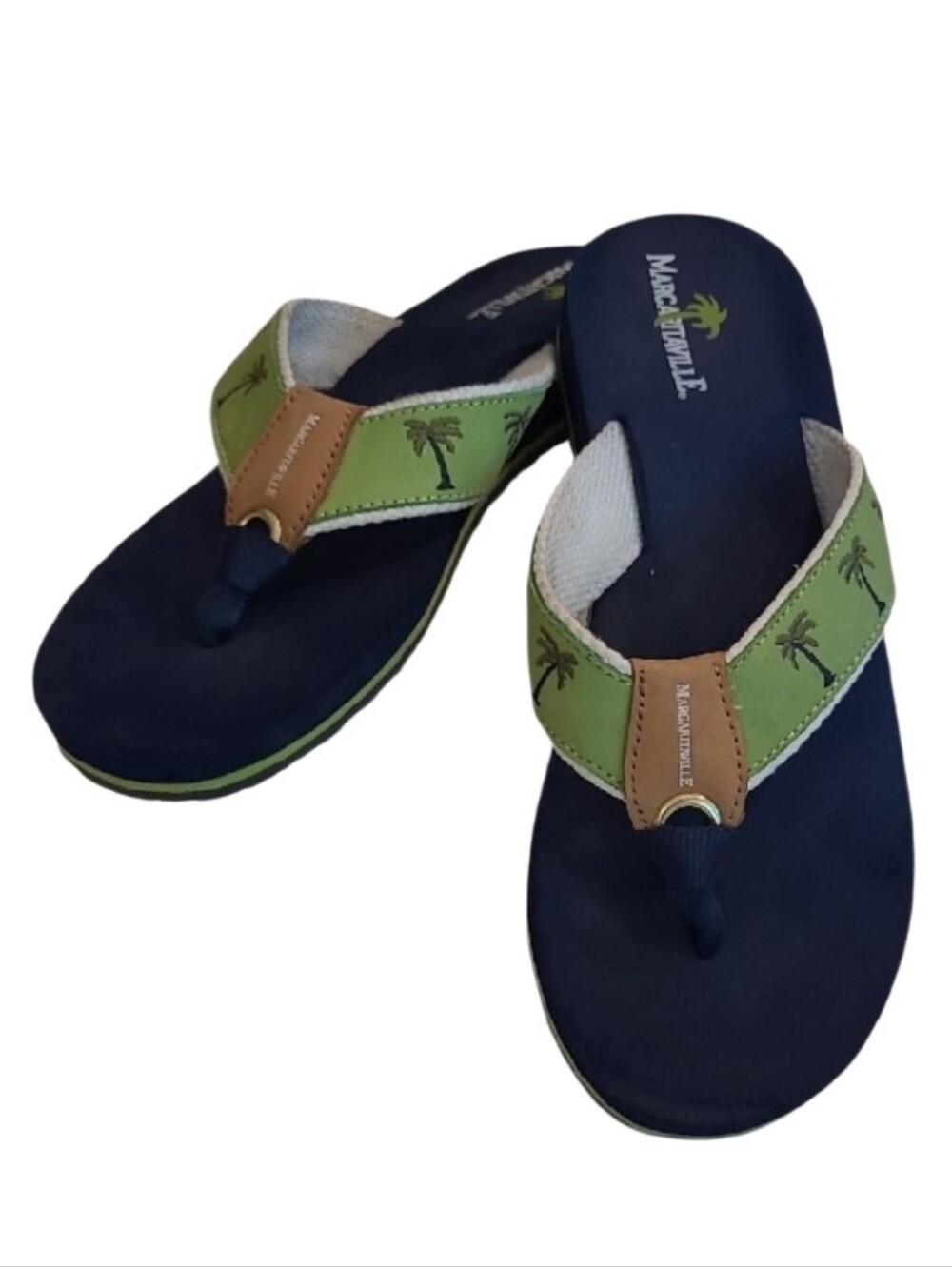 Margaritaville Breezy Slip On Toe Peg Leather Sandal Palm Tree Foam Flip Flops